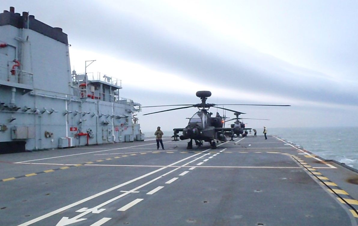 AAC Apaches aboard RFA Argus. Crown Copyright